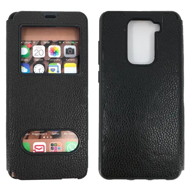 Nettech Xiaomi Redmi Note 9 Uyumlu Pencereli Kapaklı Kılıf (Siyah) NT-84533