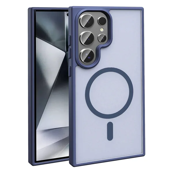 Galaxy S24 Ultra Kılıf Magsafe Şarj Özellikli Mat Arka Yüzey Zore Sio Kapak - Lacivert - 1