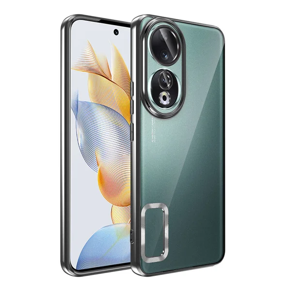 Honor 90 Kılıf Kamera Korumalı Logo Gösteren Zore Omega Kapak - Siyah - 1