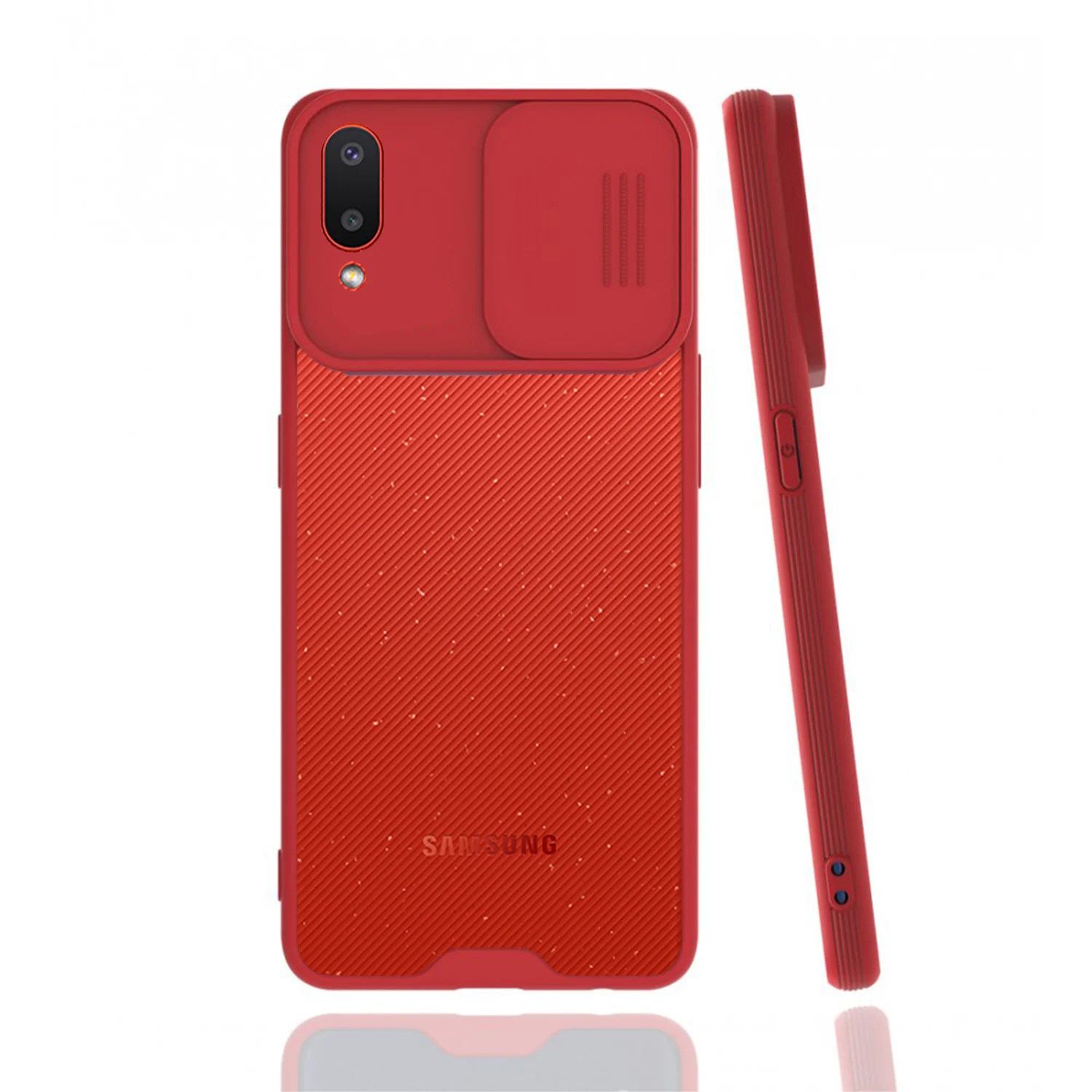 Nettech Samsung Galaxy A02 Uyumlu Platin Kamera Kızaklı Arka Koruma Kılıf (Kırmızı) NT-86730