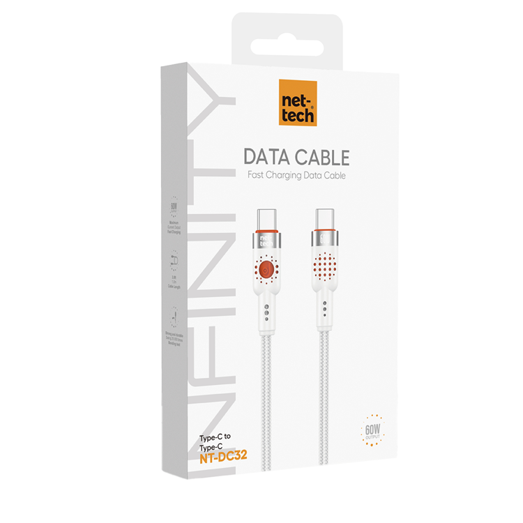 Nettech NT-DC32 60W Plastik 100 Cm Type-C To Type-C Şarj ve Data Kablosu (Gri) NT-108299