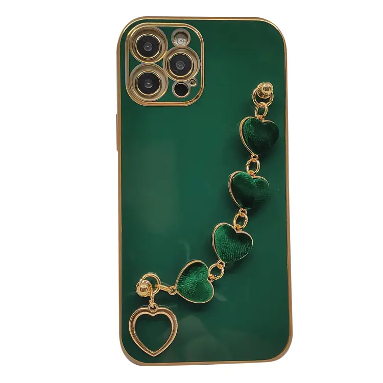 Nettech Apple iPhone 12 Pro Max Uyumlu Lüx Kalp Zincir Arka Koruma Kılıf (Yeşil) NT-94806