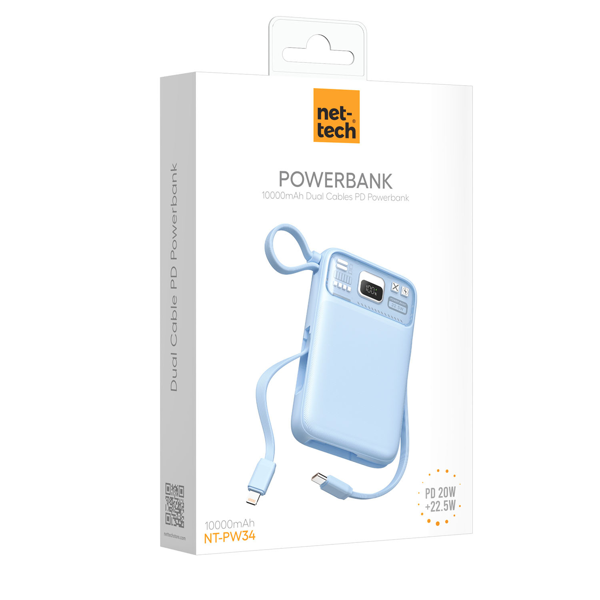 Nettech NT-PW34 20W + 15W PD 15W 10000 MAh Taşınabilir Powerbank (Mavi) NT-104928 - 4