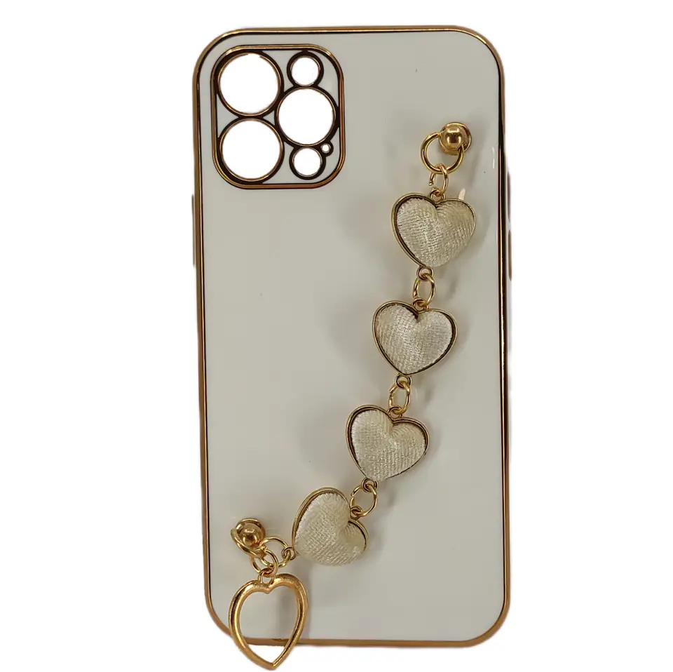 Nettech Apple iPhone 12 Pro Uyumlu Lüx Kalp Zincir Arka Koruma Kılıf (Beyaz) NT-94809