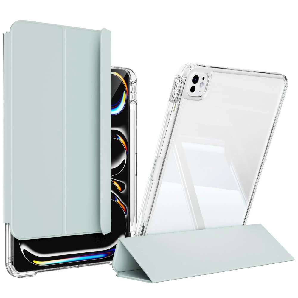 ​​​Apple iPad Pro 11 2024 Kılıf Magnetik Ayrılabilen Airbagli Zore Sliding Tablet Kılıfı - Açık Yeşil