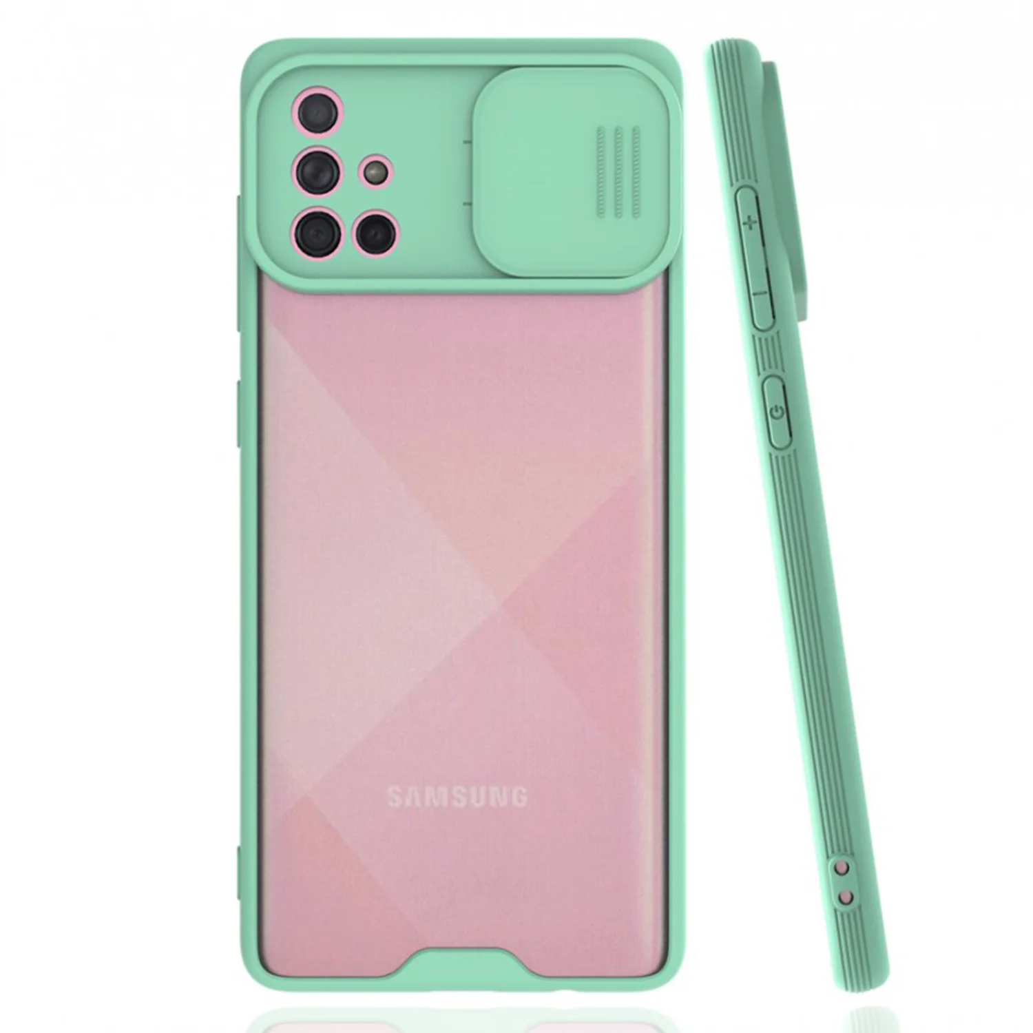 Nettech Samsung Galaxy A71 Uyumlu Platin Kamera Kızaklı Arka Koruma Kılıf (Su Yeşili) NT-86689