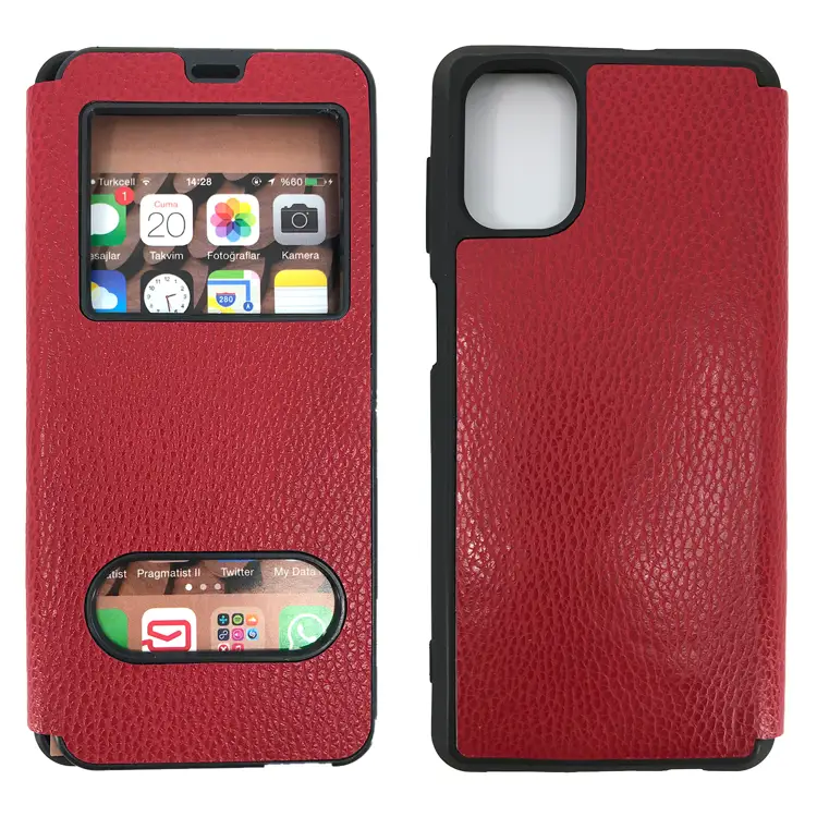 Nettech Samsung Galaxy M51 Uyumlu Pencereli Kapaklı Kılıf (Kırmızı) NT-84476