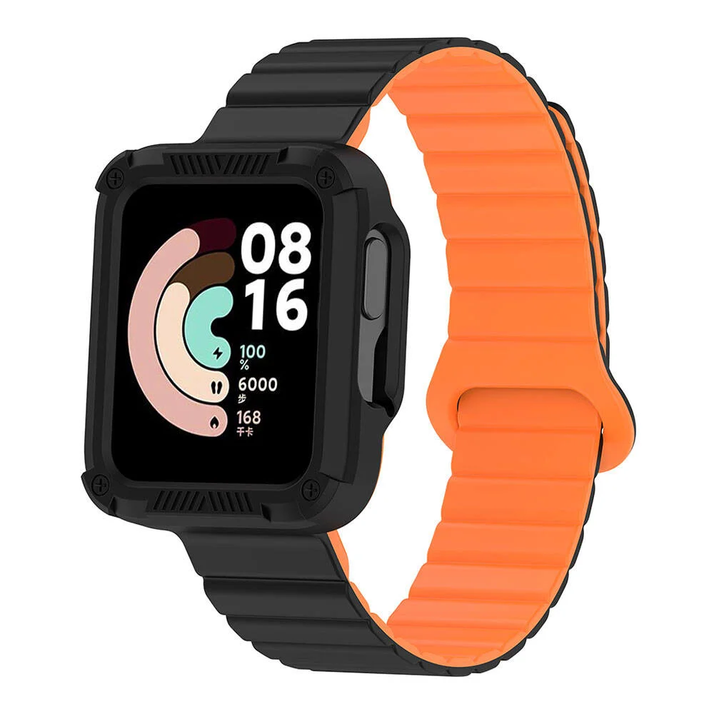 Xiaomi Redmi Watch 2 Silikon Kordon Zore KRD-105 Strap Kayış - Siyah-Turuncu