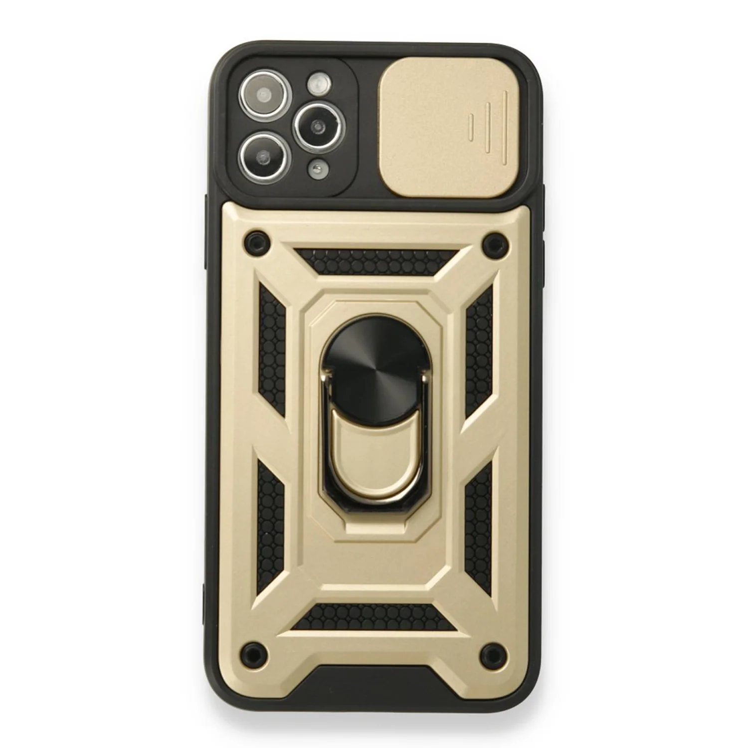 Nettech Apple iPhone 11 Pro Uyumlu Kızaklı Panzer Seri Arka Koruma Kılıf (Gold) NT-86159
