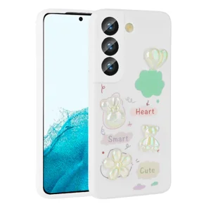 Galaxy S22 Kılıf Kabartma Figürlü Parlak Zore Toys Silikon Kapak - Beyaz