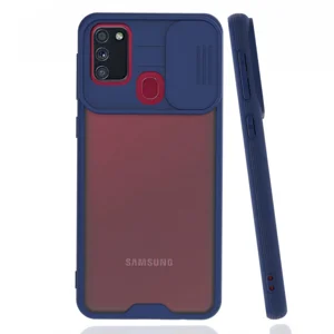 Nettech Samsung Galaxy M21 Uyumlu Platin Kamera Kızaklı Arka Koruma Kılıf (Lacivert) NT-86692