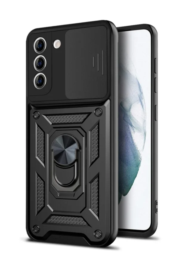 Nettech Samsung Galaxy S21 Plus Uyumlu Kızaklı Panzer Seri Arka Koruma Kılıf (Siyah) NT-86215 - 2