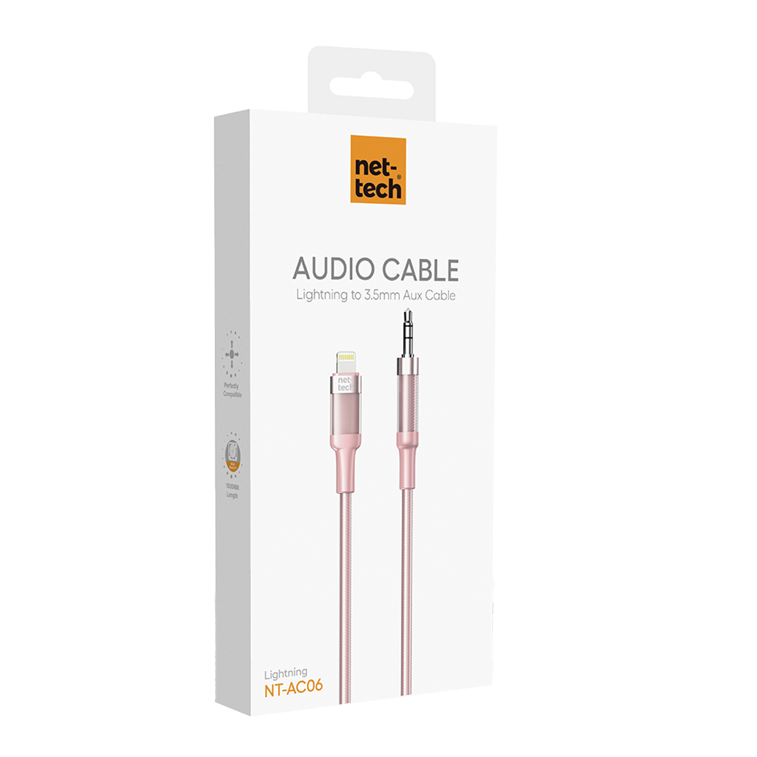 Nettech NT-AC06 Plastik 100 Cm Jack To Lightning Aux Kablo (Pembe) NT-108329