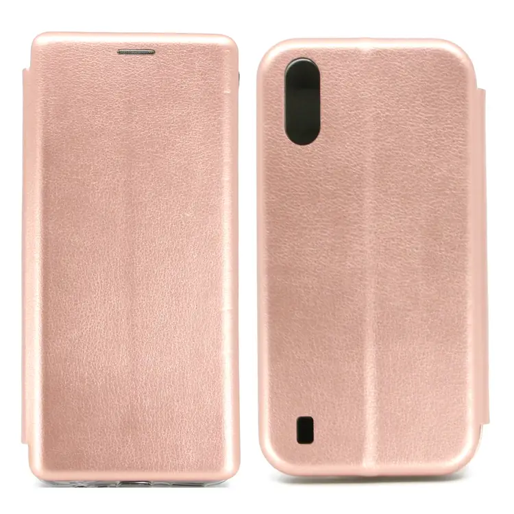 Nettech Samsung Galaxy A01 Uyumlu Lüx Seri Kapaklı Kılıf (Rose Gold) NT-79545