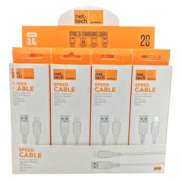 Nettech NT-DC07 Plastik 100 Cm Type-C Şarj ve Data Kablosu (Beyaz) NT-DC07