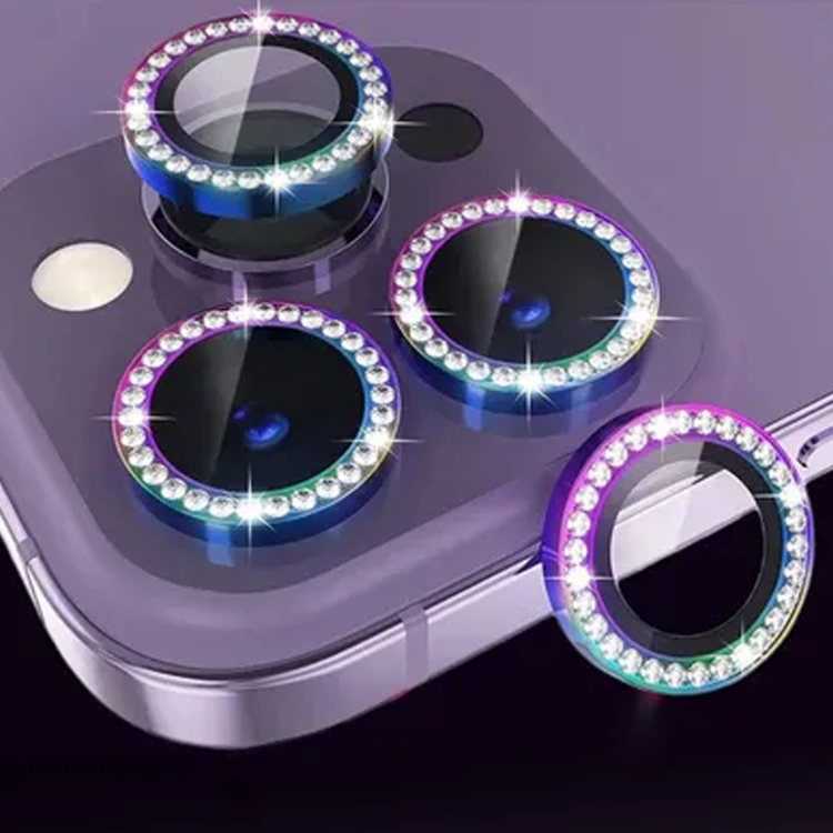 Nettech Apple iPhone 14 Pro Uyumlu Diamond Taşlı Model Kamera Cam Koruyucu (Gökkuşağı) NT-110757