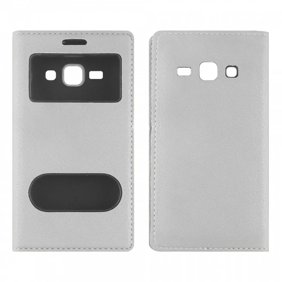 Nettech Samsung Galaxy J100 J1 Uyumlu Pencereli Kapaklı Kılıf (Beyaz) VR-7815