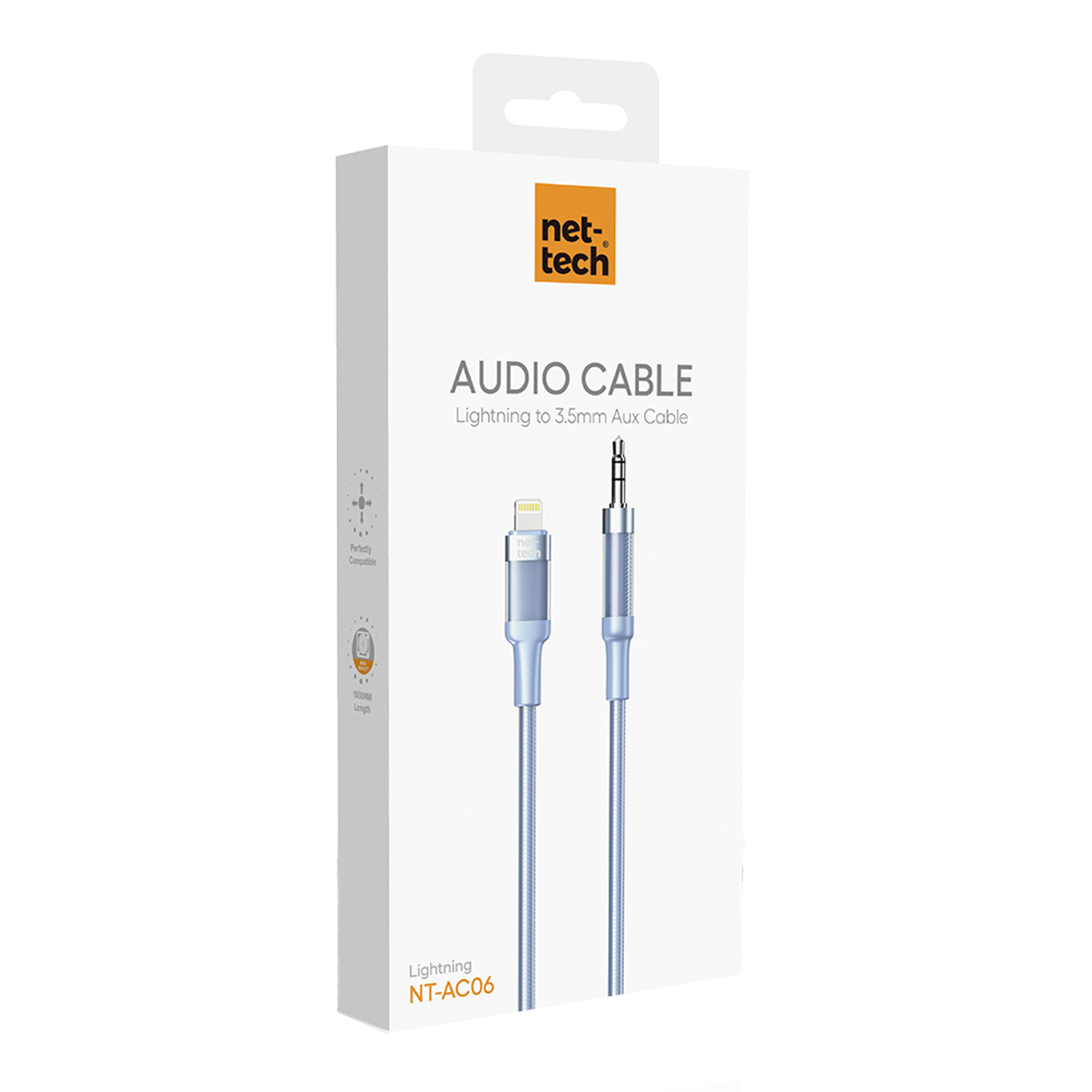 Nettech NT-AC06 Plastik 100 Cm Jack To Lightning Aux Kablo (Mavi) NT-108328