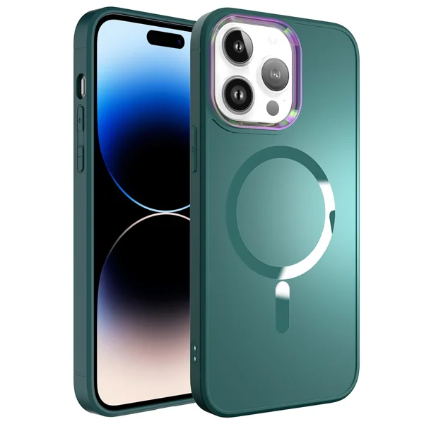 Apple iPhone 14 Pro Kılıf Magsafe Wireless Şarj Özellikli Zore Stil Kapak - Koyu Yeşil - 1