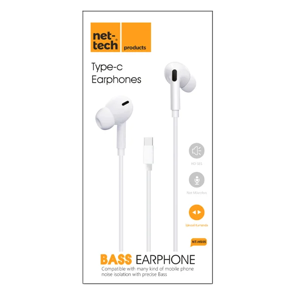 Nettech NT-HS05 Type-C Girişli Kulak İçi Kulaklık (Beyaz) NT-HS05