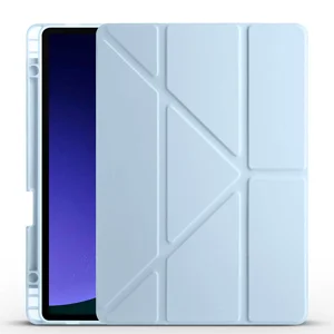 Galaxy Tab S9 Kılıf Zore Tri Folding Kalem Bölmeli Standlı Kılıf - Mavi