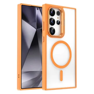 Galaxy S24 Ultra Kılıf Magsafe Şarj Özellikli Standlı Zore Magsafe Klon Kapak - Turuncu