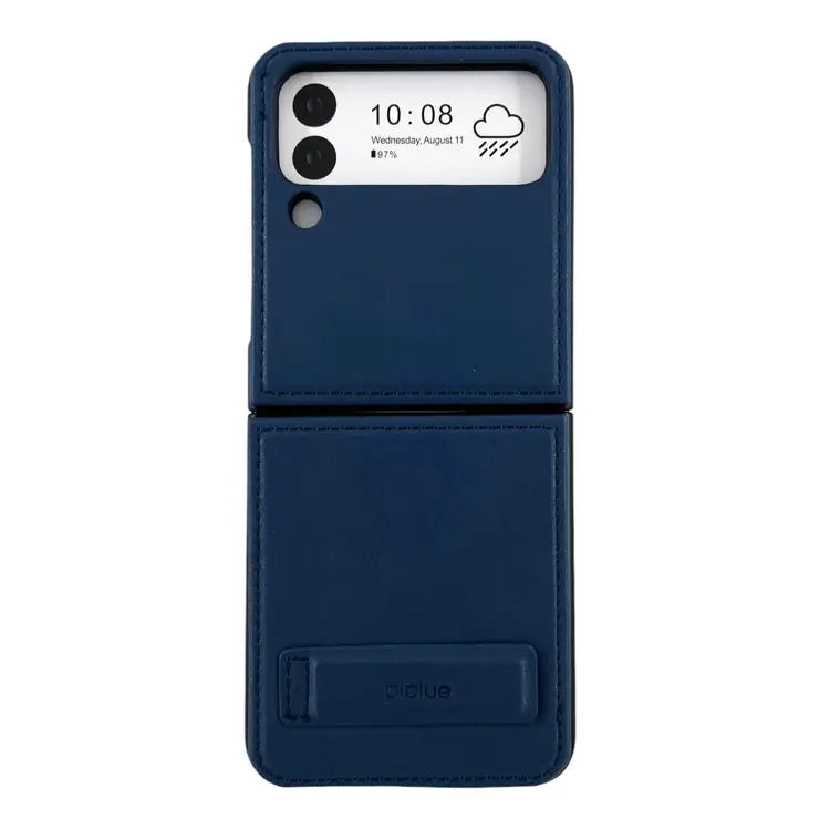 Nettech Samsung Galaxy Z Flip 4 Uyumlu Suni Deri Arka Koruma Kılıf (Lacivert) NT-104165