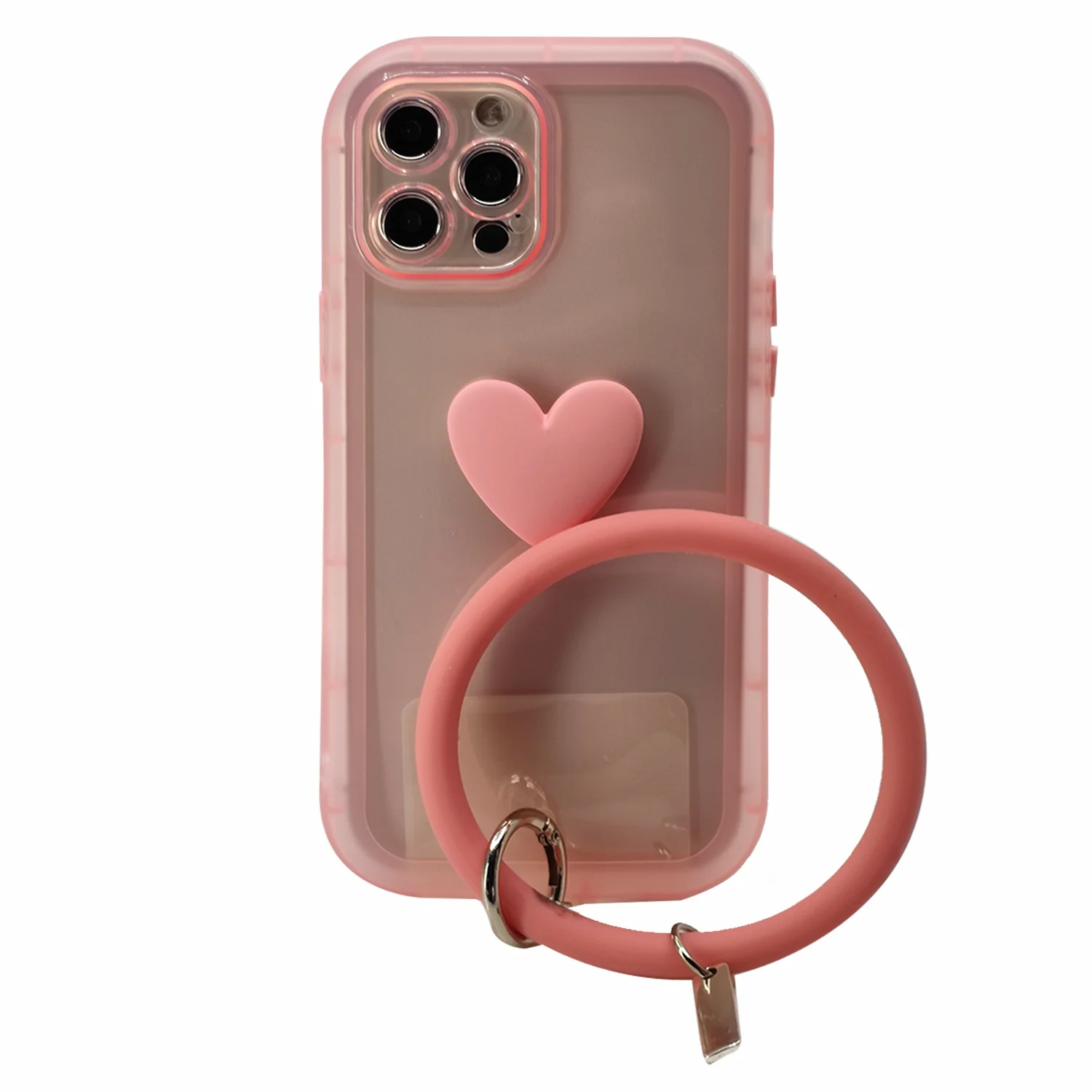 Nettech Apple iPhone 12 Pro Max Uyumlu Halka Bilekli Şeffaf Seri Arka Koruma Kılıf (Pembe) NT-97213