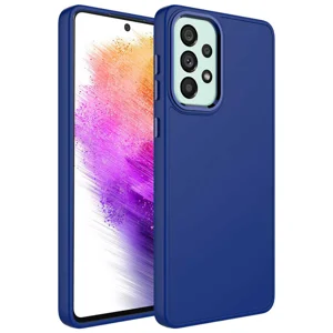 Galaxy A53 5G Kılıf Metal Çerçeve ve Buton Tasarımlı Silikon Zore Luna Kapak - Lacivert