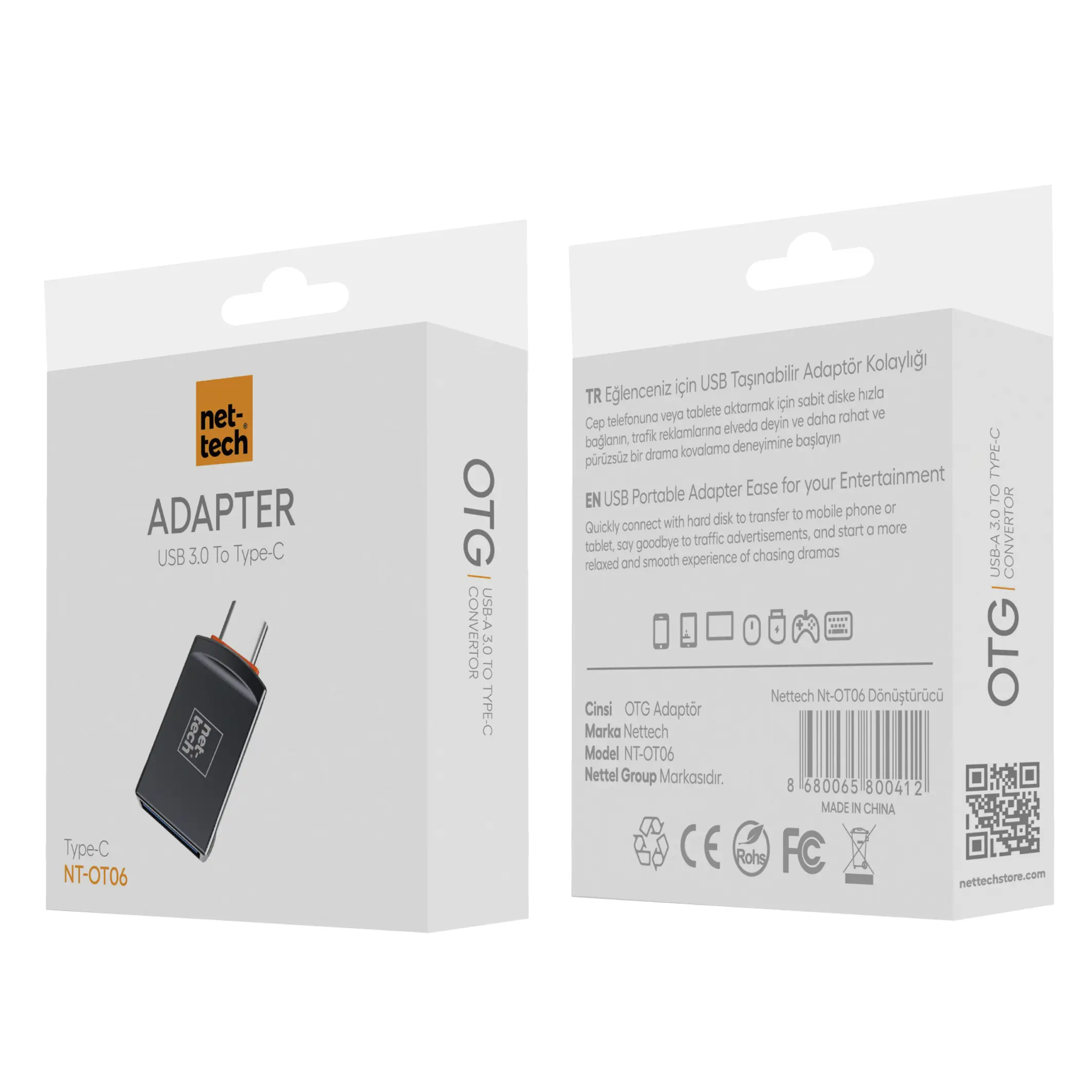 Nettech NT-OT06 USB To Type-c Dönüştürücü (Siyah) NT-100958