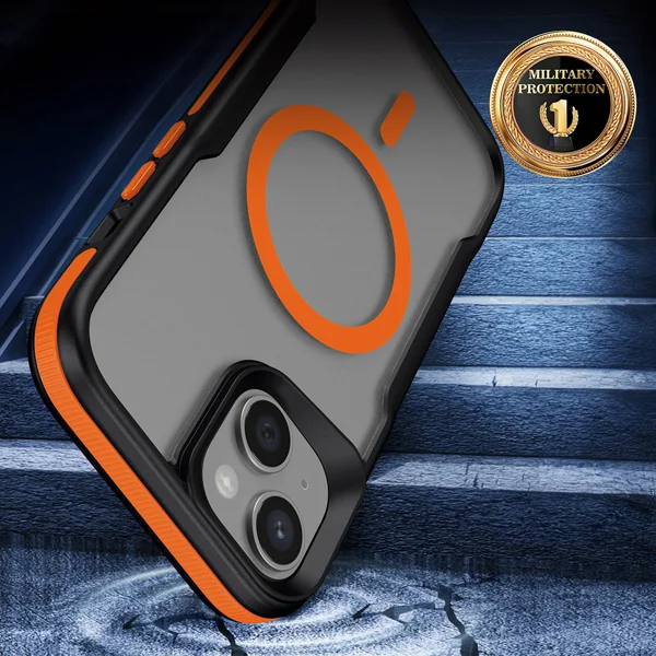 Apple iPhone 14 Pro Kılıf Magsafe Şarj Özellikli Renkli Kenar Airbag Şeritli Zore Lamer Kapak - Turuncu - 3