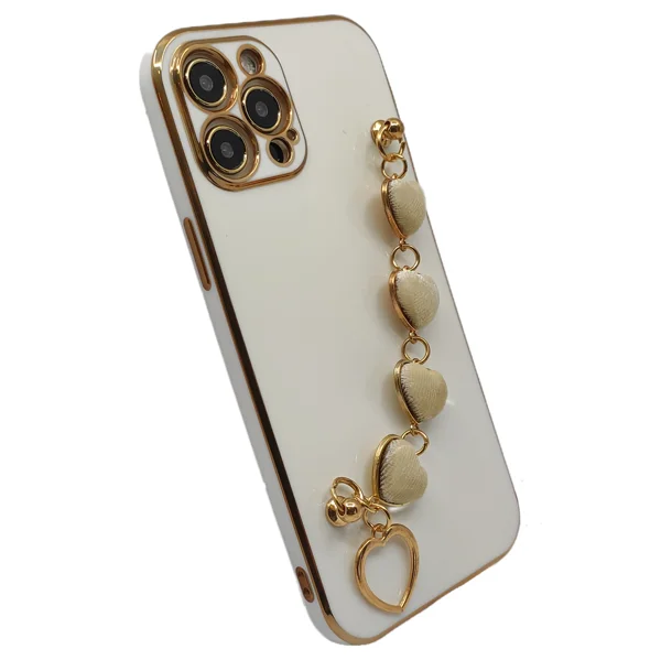 Nettech Apple iPhone 12 Pro Max Uyumlu Lüx Kalp Zincir Arka Koruma Kılıf (Beyaz) NT-94805 - 2