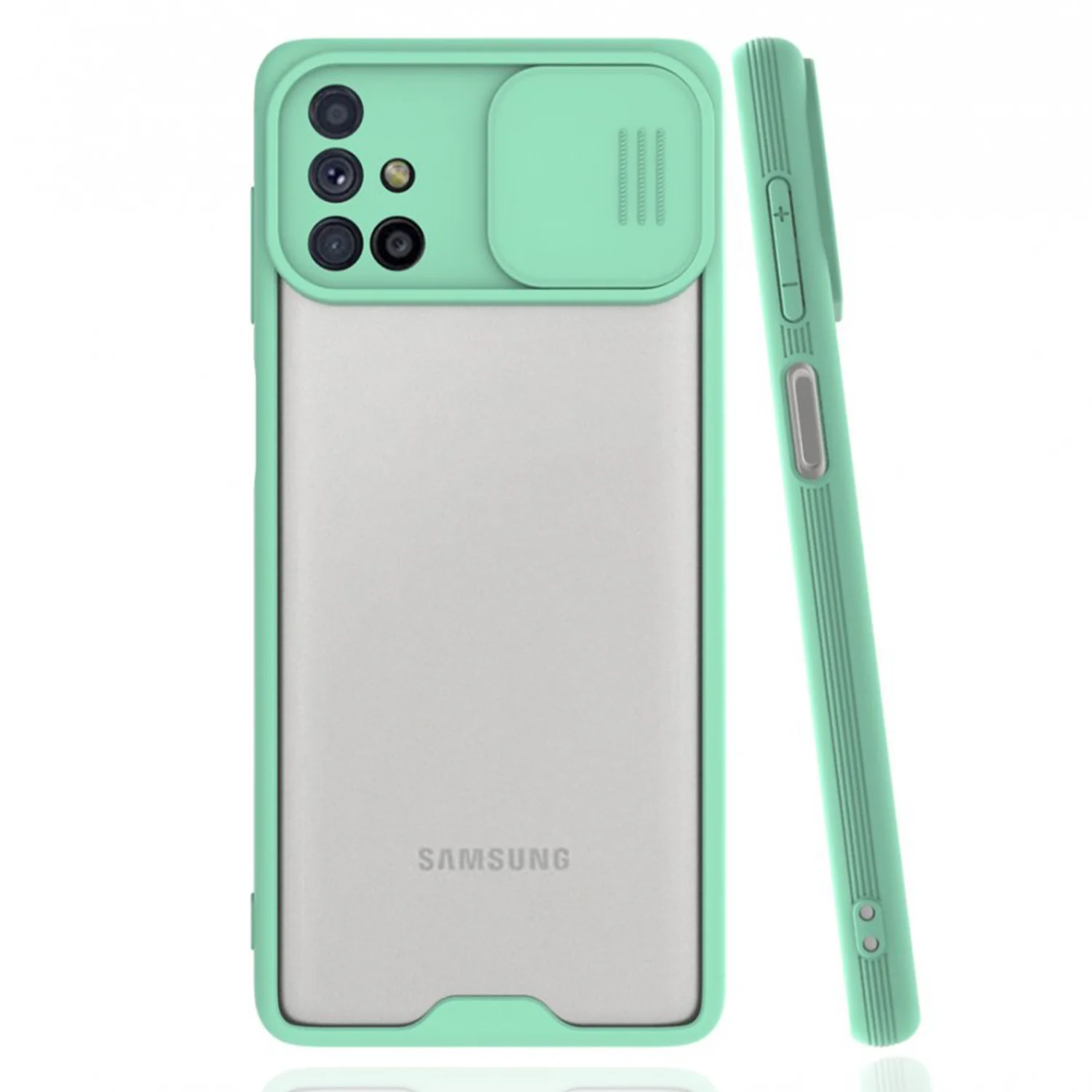 Nettech Samsung Galaxy M31S Uyumlu Platin Kamera Kızaklı Arka Koruma Kılıf (Su Yeşili) NT-86709