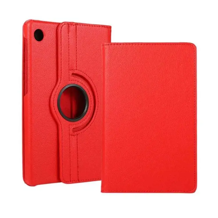 Nettech Samsung Galaxy Tab A9 X110 Uyumlu 3 Kameralı Döner Standlı Kapaklı Kılıf (Kırmızı) NT-105115