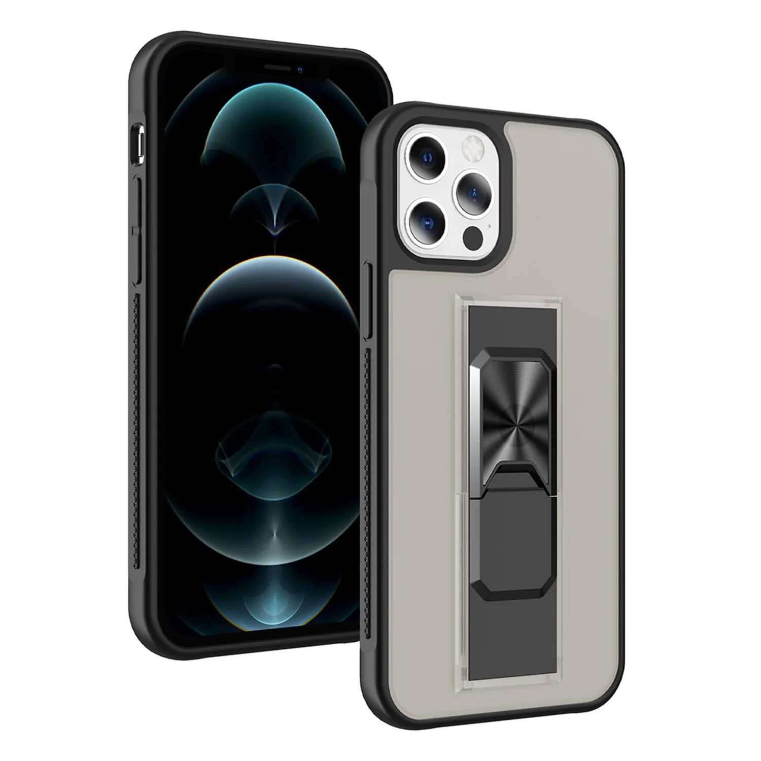 Nettech Apple iPhone 12 Pro Max Uyumlu MicroCase Mıknatıs Yüzüklü Arka Koruma Kılıf (Siyah) NT-86927