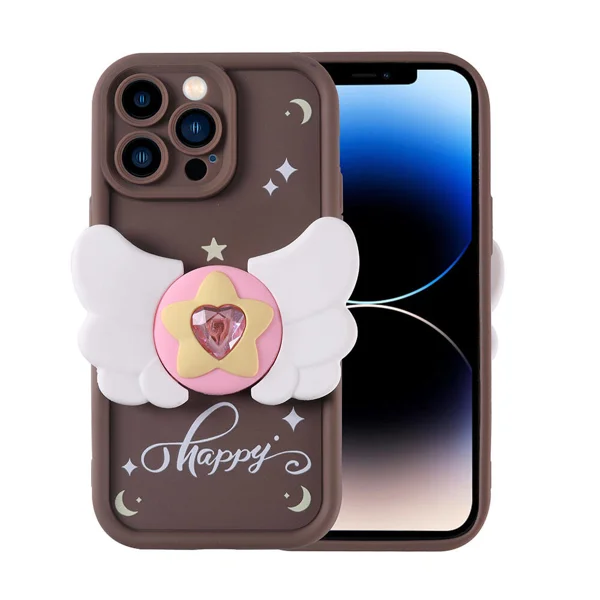 Apple iPhone 14 Pro Kılıf Kamera Korumalı Figür Tasarımlı Zore Kapya Kapak - Koyu Kahve - 1