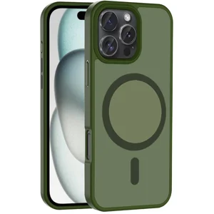Apple iPhone 16 Pro Max Kılıf Magsafe Şarj Özellikli Mat Arka Yüzey Zore Sio Kapak - Koyu Yeşil