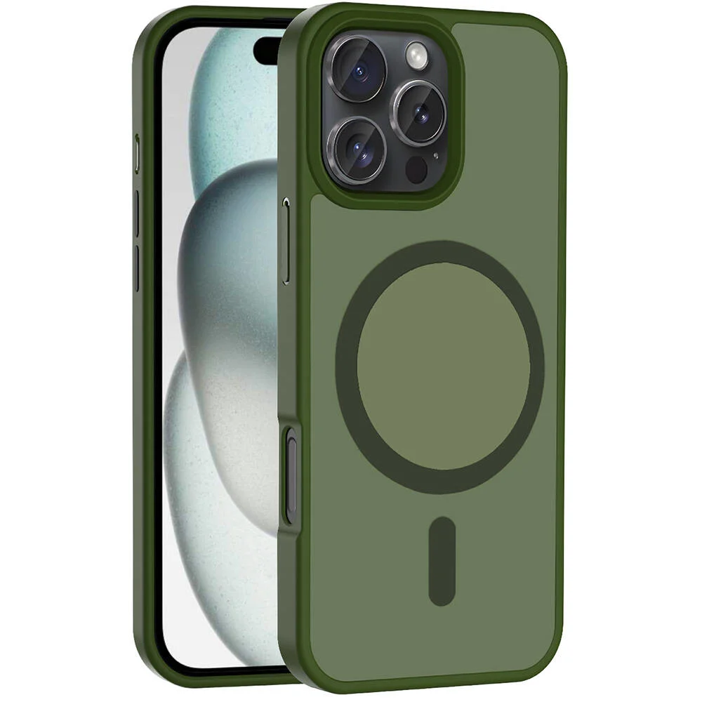 Apple iPhone 16 Pro Max Kılıf Magsafe Şarj Özellikli Mat Arka Yüzey Zore Sio Kapak - Koyu Yeşil