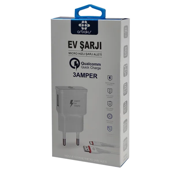 Arbaks ARB-013 10W 3000 mAh Micro Kablo + Şarj Aleti (Beyaz) NT-87226 - 3