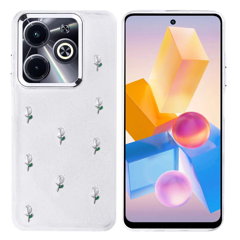 İnfinix Hot 40i Kılıf Airbag Tasarımlı Simli Şeffaf Zore Kutup Kapak - Lale