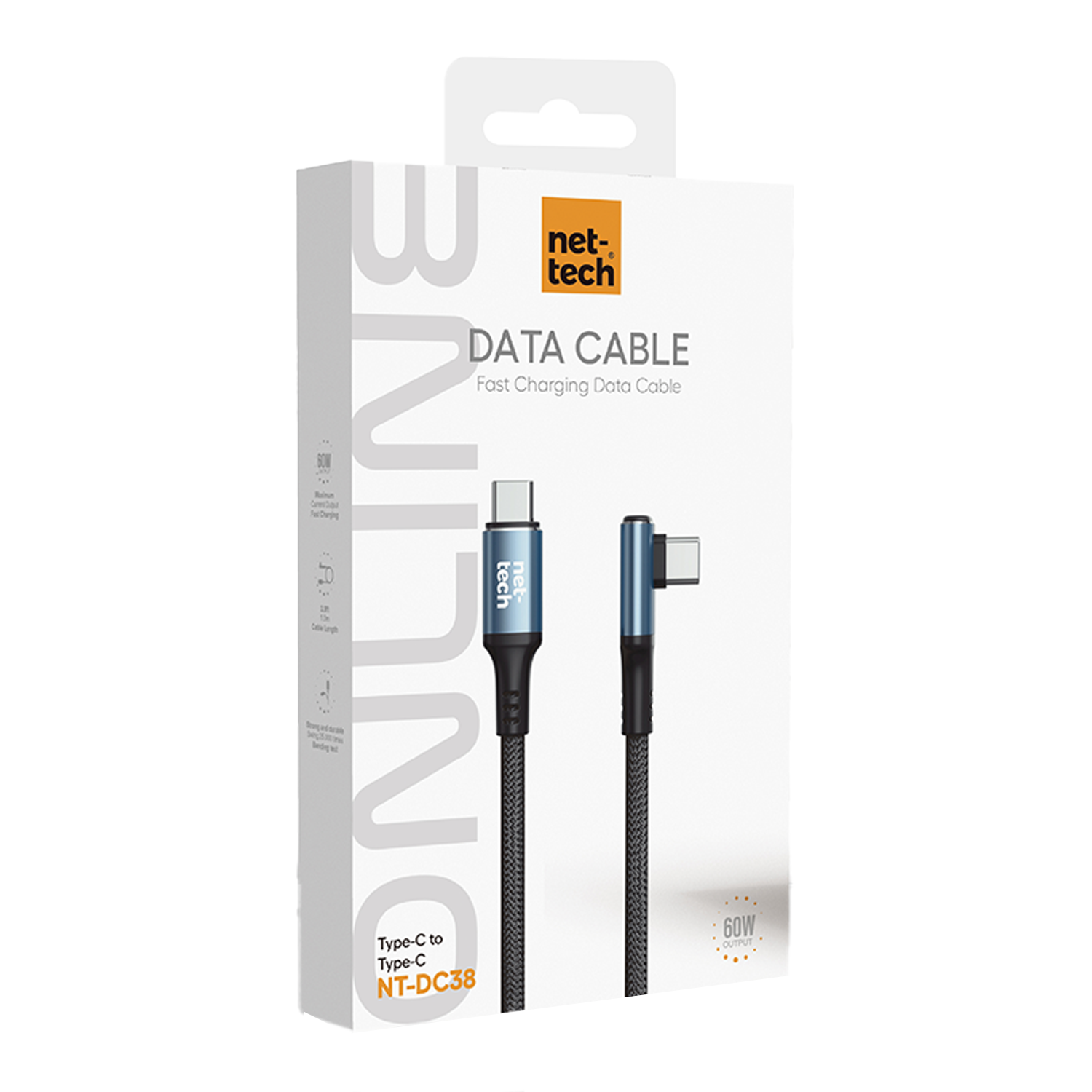 Nettech NT-DC38 60W Plastik 100 Cm Type-C To Type-C Şarj ve Data Kablosu (Siyah) NT-108307