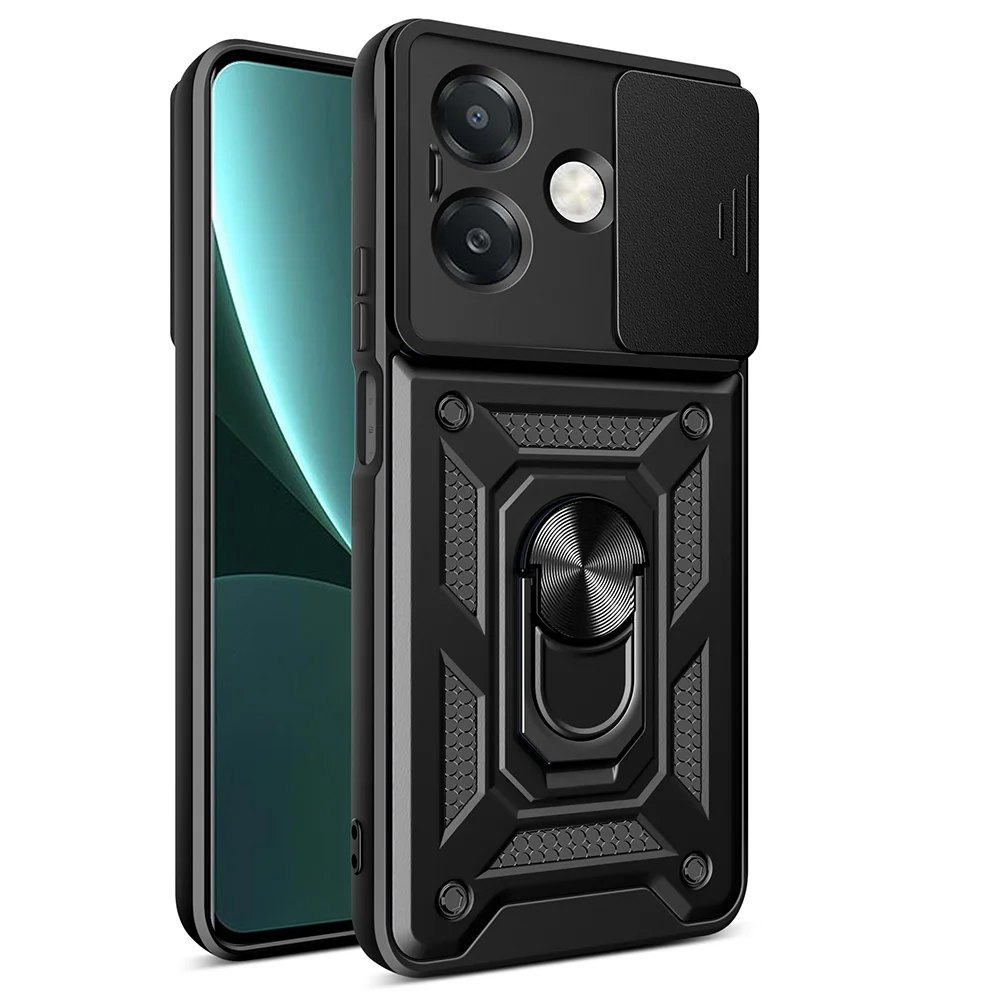 Oppo A3x 4G Kılıf Magnetik Standlı Kamera Korumalı Zore Sürgülü Vega Kapak - Siyah