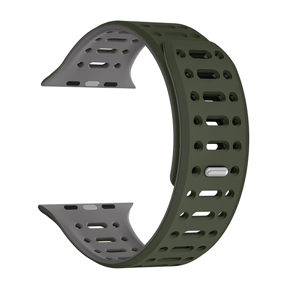 Apple Watch 38mm Zore KRD-124 Silikon Kordon Strap Kayış - Koyu Yeşil-Gri