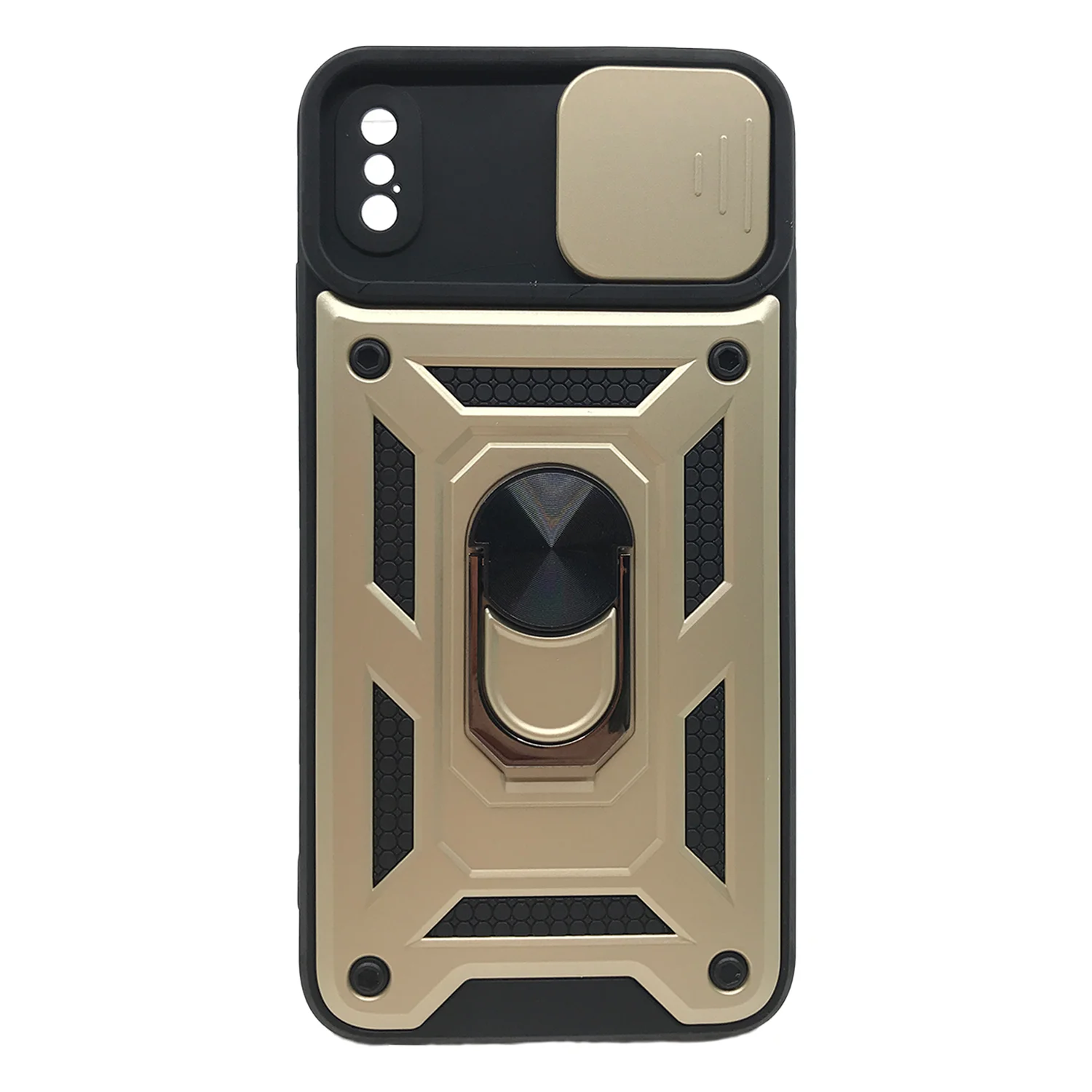 Nettech Apple iPhone XS Max Uyumlu Kızaklı Panzer Seri Arka Koruma Kılıf (Gold) NT-86171