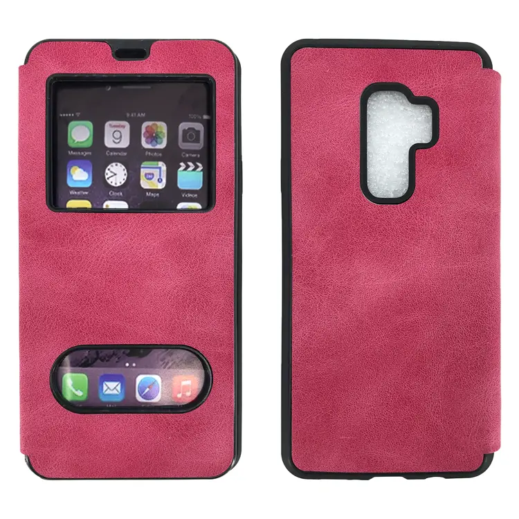 Nettech Samsung Galaxy G965 S9 Plus Uyumlu Pencereli Kapaklı Kılıf (Pembe) NT-84462