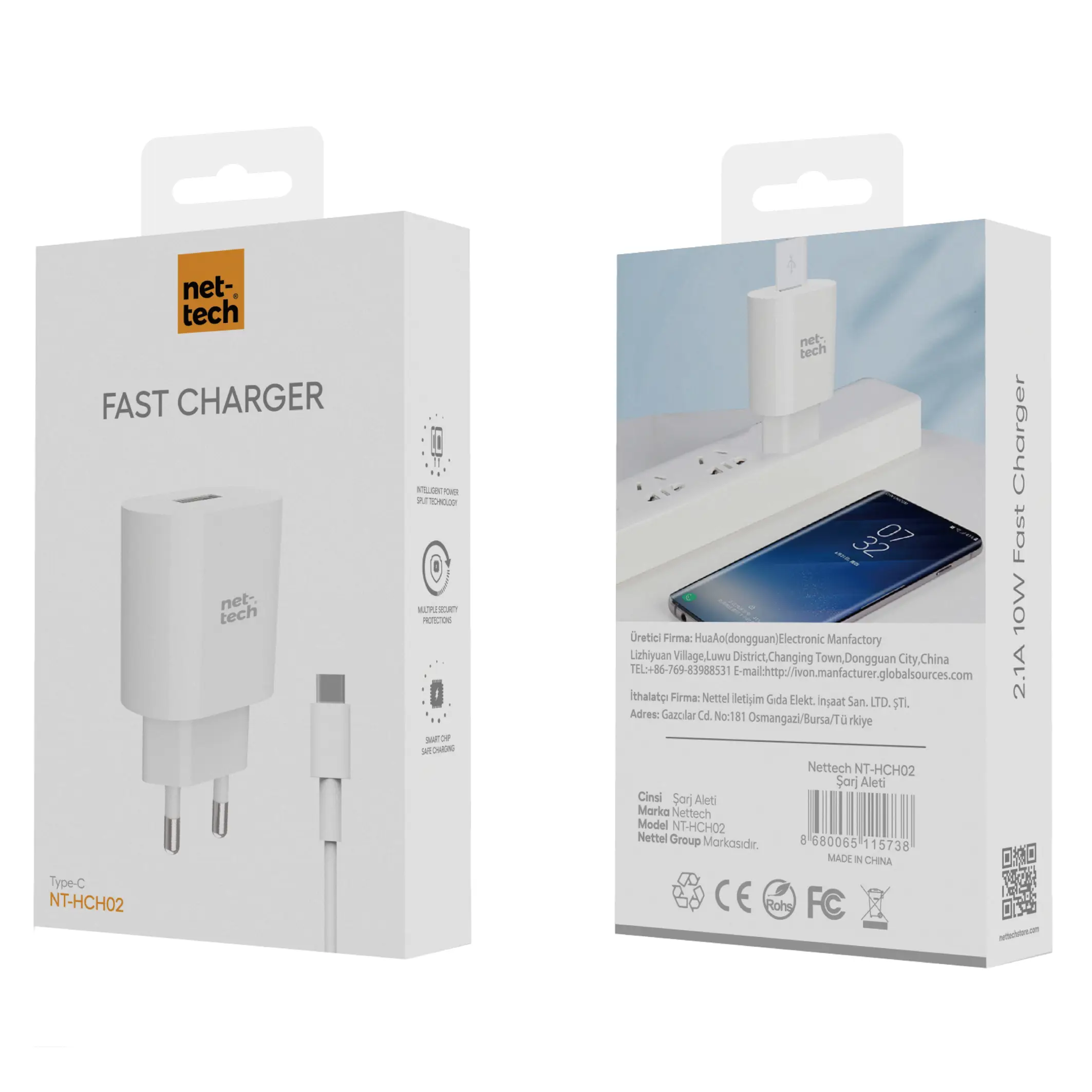 Nettech NT-HCH02 10W Type-C Kablo + Şarj Aleti (Beyaz) NT-31156