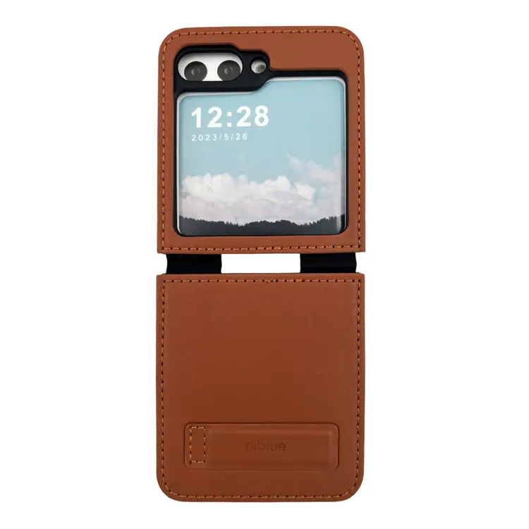 Nettech Samsung Galaxy Z Flip 5 Uyumlu Suni Deri Arka Koruma Kılıf (Kahverengi) NT-104172