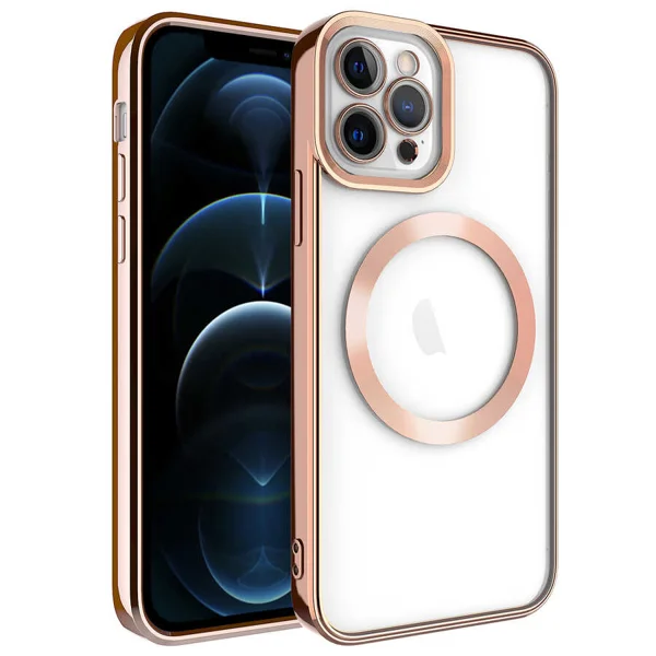 Apple iPhone 11 Pro Max Kılıf Magsafe Wireless Şarj Özellikli Zore Setro Silikon - Rose Gold