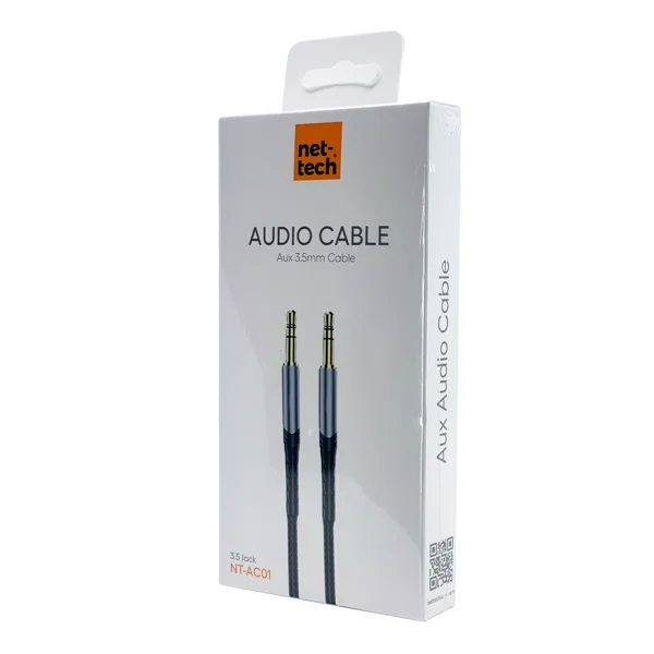 Nettech NT-AC01 İp Örgü 100 Cm Aux Kablo (Siyah) NT-100944 - 3