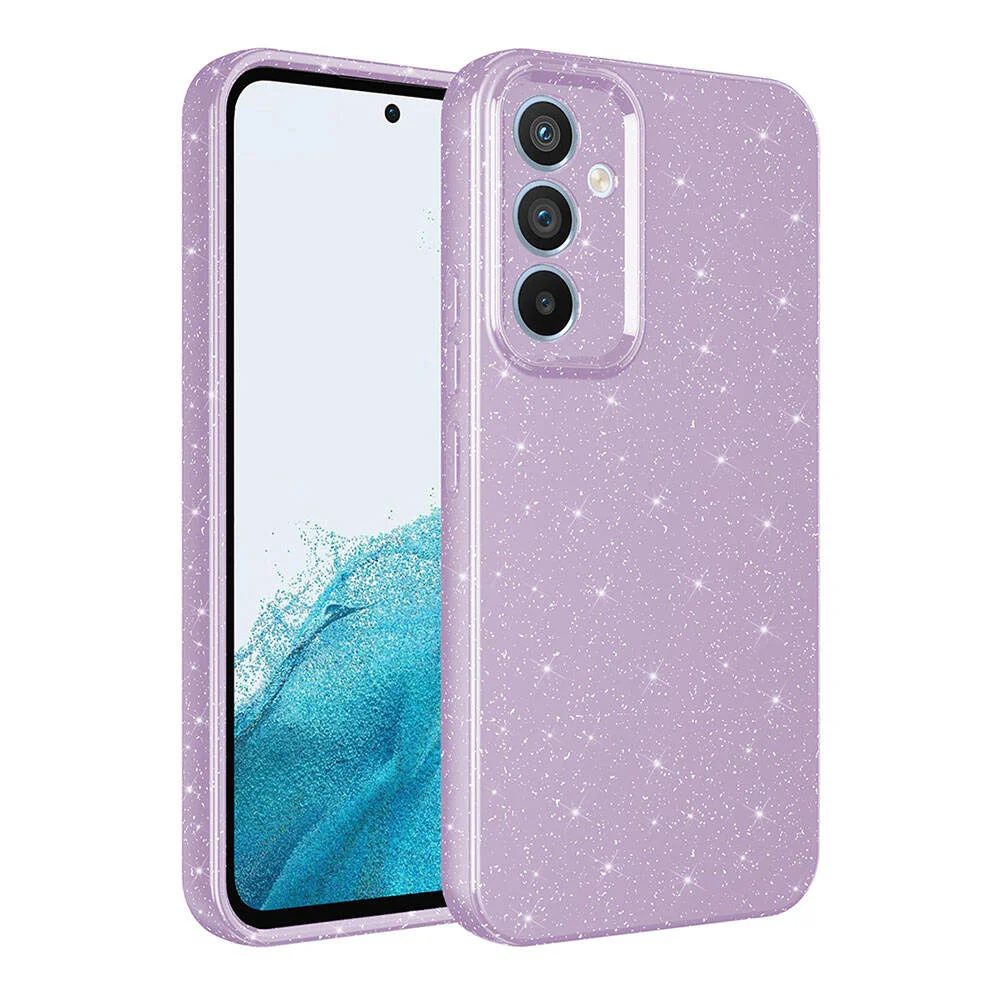 Galaxy A35 Kılıf Kamera Korumalı Simli Lüks Zore Koton Kapak - Lila